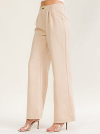 WOMEN'S BUTTON CLOSURE FRONT POCKETS BELL LEG PANTS