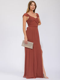 WOMEN'S SLEEVELESS DETAILED FRONT SLIT MAXI GOWN DRESS