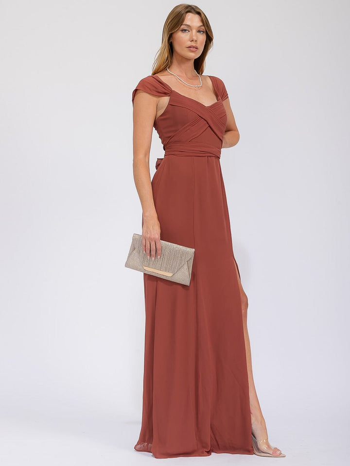 WOMEN'S SLEEVELESS DETAILED FRONT SLIT MAXI GOWN DRESS