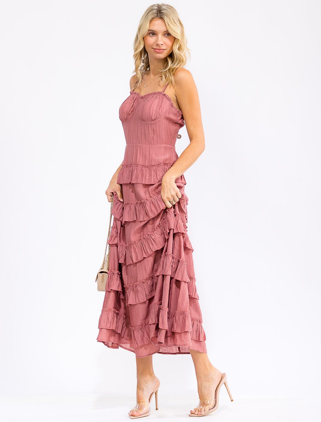 WOMEN'S SLEEVELESS RUFFLE TIERED DETAILED MAXI DRESS