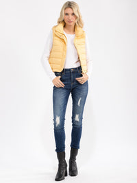 WOMEN'S SLEEVELESS BUTTON UP FRONT POCKETS LIGHTWEIGHT PUFFER VEST