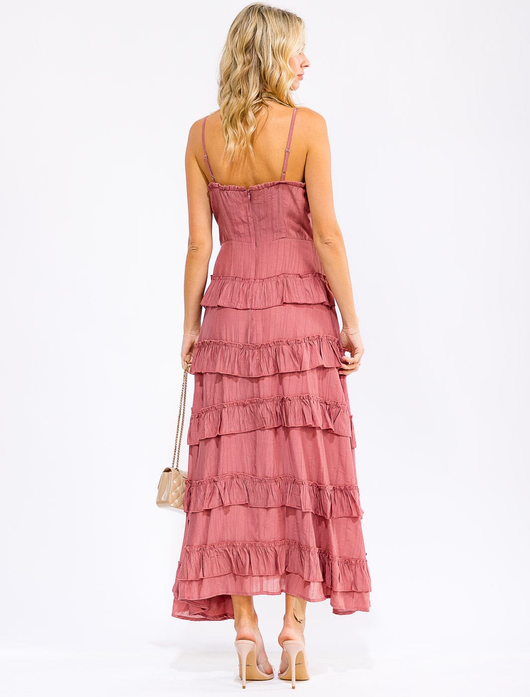 WOMEN'S SLEEVELESS RUFFLE TIERED DETAILED MAXI DRESS