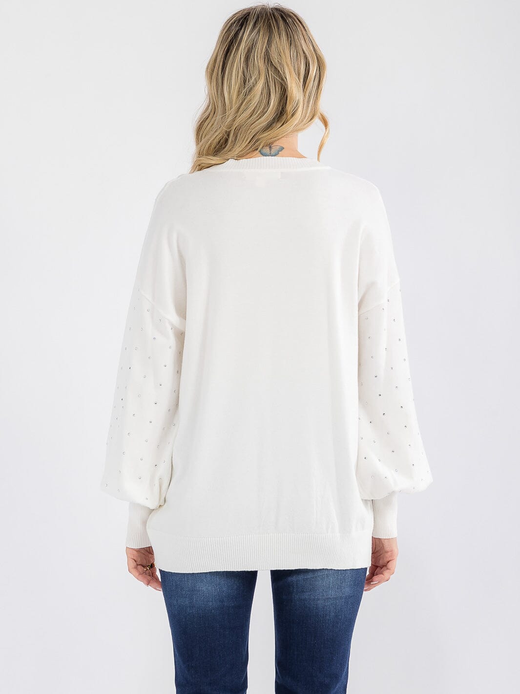 WOMEN'S LONG SLEEVE STUDS DETAILED PULLOVER SWEATER