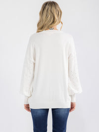 WOMEN'S LONG SLEEVE STUDS DETAILED PULLOVER SWEATER