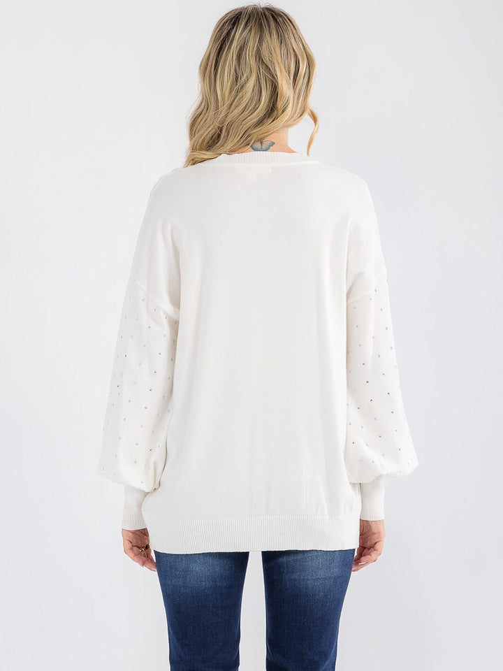 WOMEN'S LONG SLEEVE STUDS DETAILED PULLOVER SWEATER