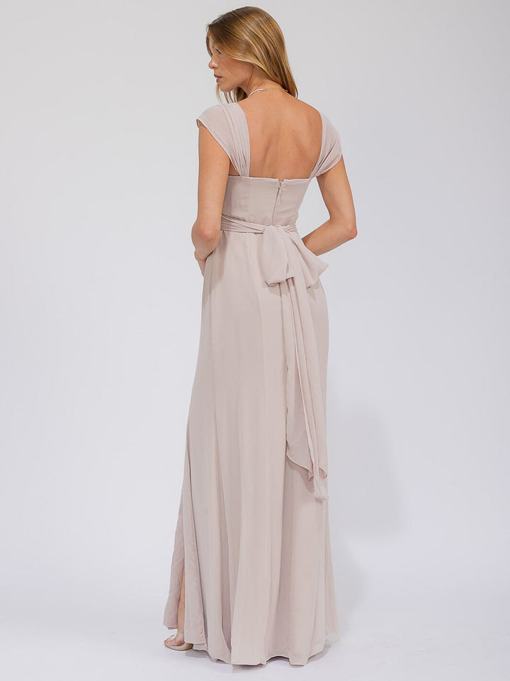 WOMEN'S SLEEVELESS DETAILED FRONT SLIT MAXI GOWN DRESS