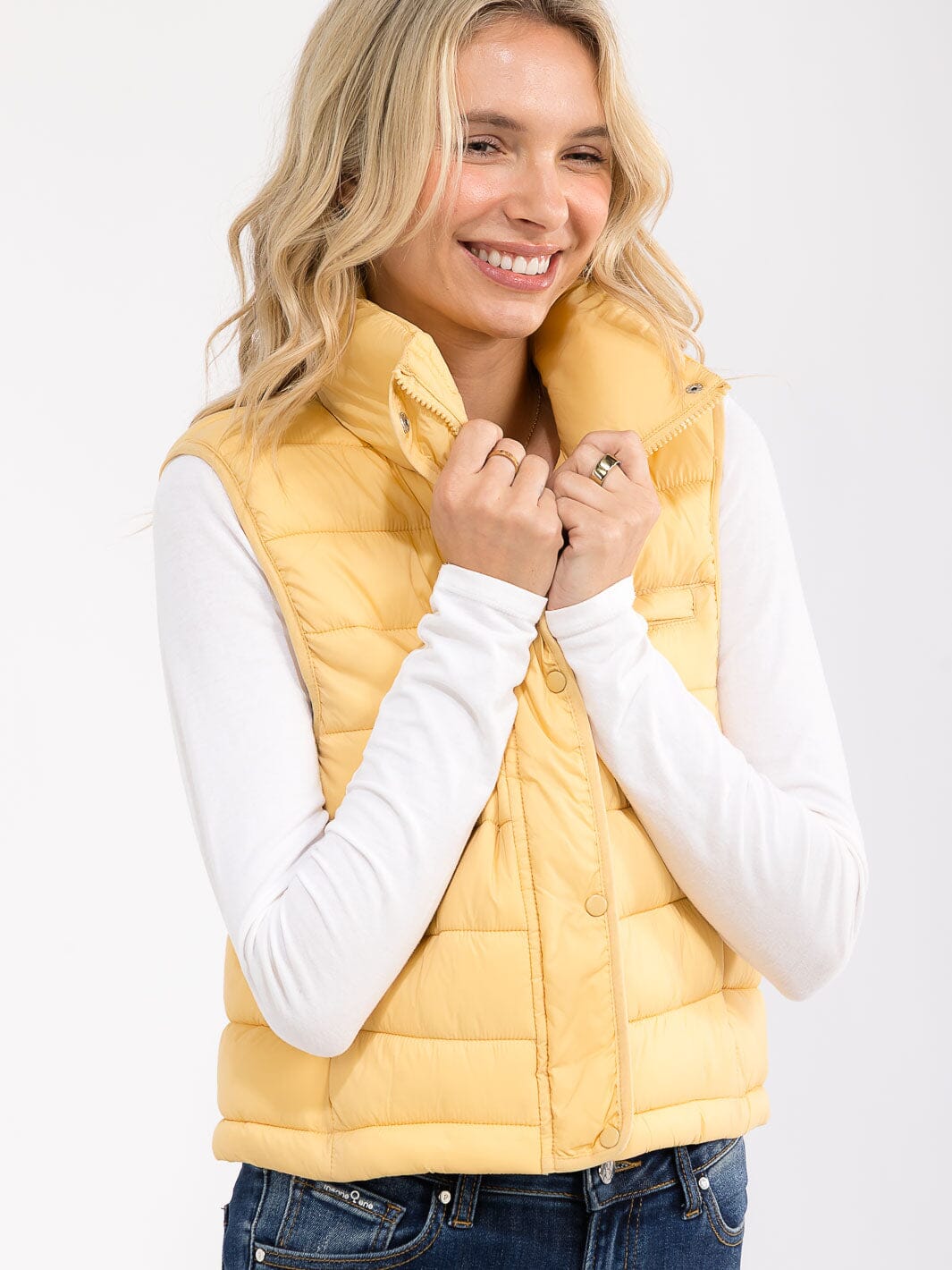 WOMEN'S SLEEVELESS BUTTON UP FRONT POCKETS LIGHTWEIGHT PUFFER VEST