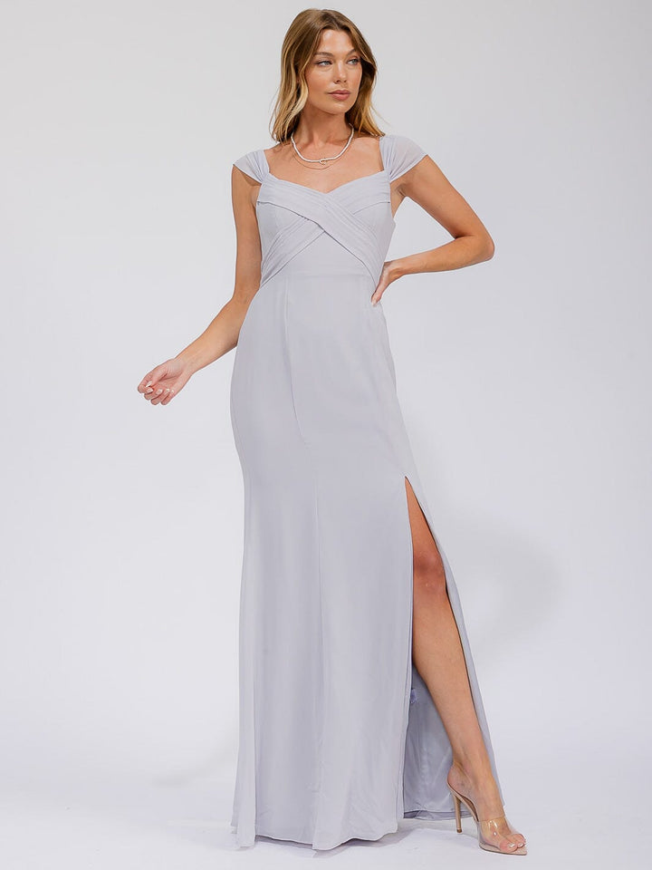 WOMEN'S SLEEVELESS DETAILED FRONT SLIT MAXI GOWN DRESS