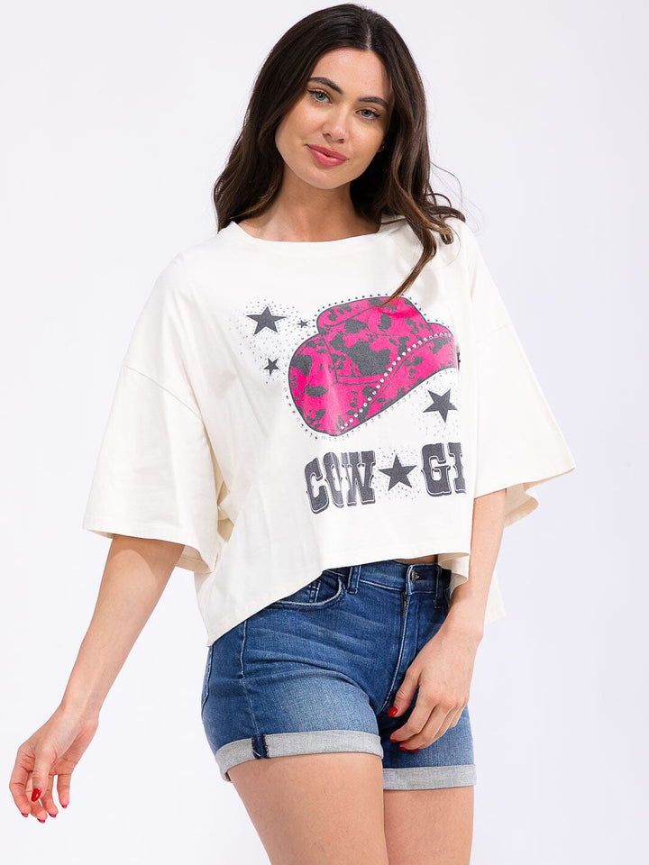 WOMEN'S SHORT SLEEVE LOOSE FIT GRAPHIC TOP