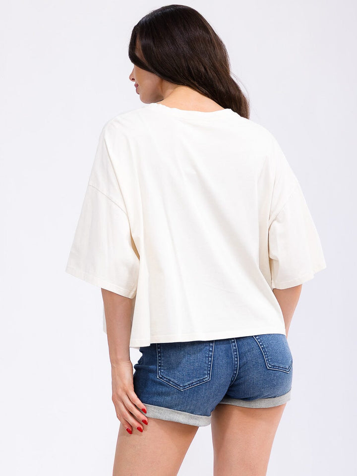 WOMEN'S SHORT SLEEVE LOOSE FIT GRAPHIC TOP