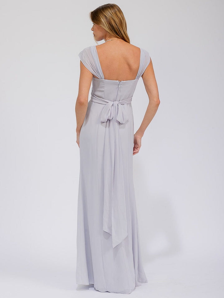 WOMEN'S SLEEVELESS DETAILED FRONT SLIT MAXI GOWN DRESS