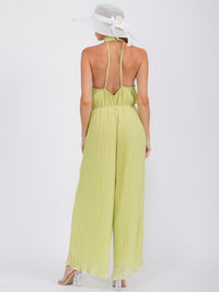 WOMEN'S SLEEVELESS HALTER NECK OPEN BACK PLEATED WIDE LEG JUMPSUIT
