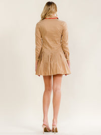 WOMEN'S LONG SLEEVE BUTTON UP FIT & FLARE PLEATED LIPS PRINT MINI DRESS