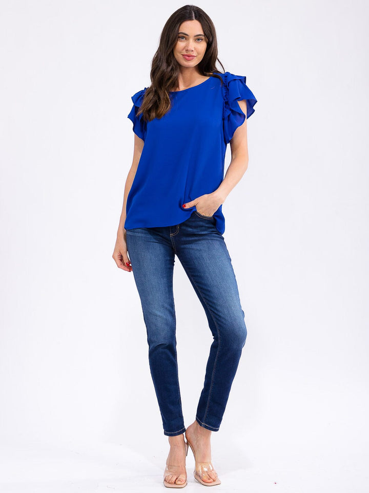 WOMEN'S SHORT RUFFLE SLEEVE LOOSE FIT BLOUSE