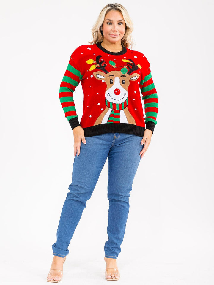 PLUS SIZE LONG SLEEVE CHRISTMAS GRAPHIC PULLOVER SWEATER