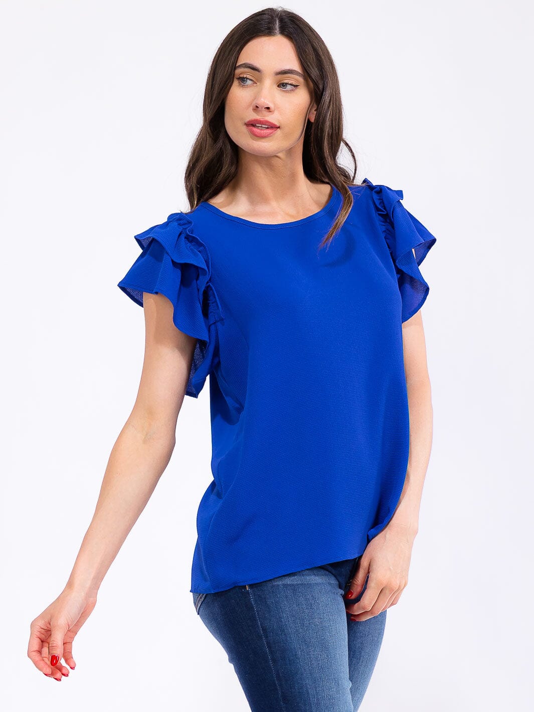 WOMEN'S SHORT RUFFLE SLEEVE LOOSE FIT BLOUSE