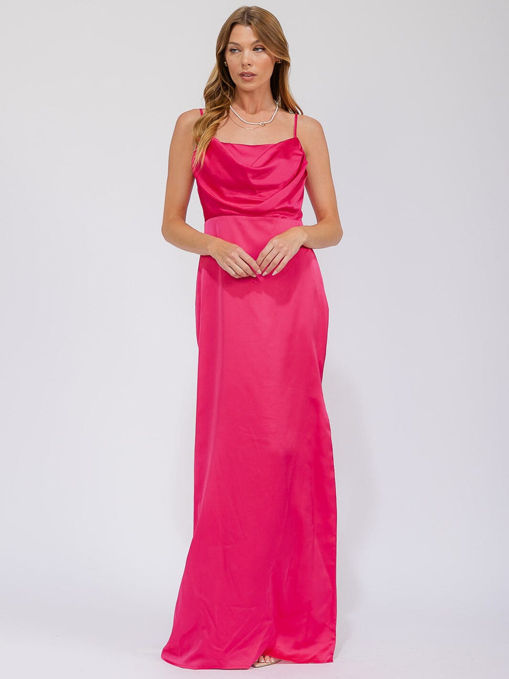 WOMEN'S SLEEVELESS COWL NECK SIDE SLIT MAXI GOWN DRESS