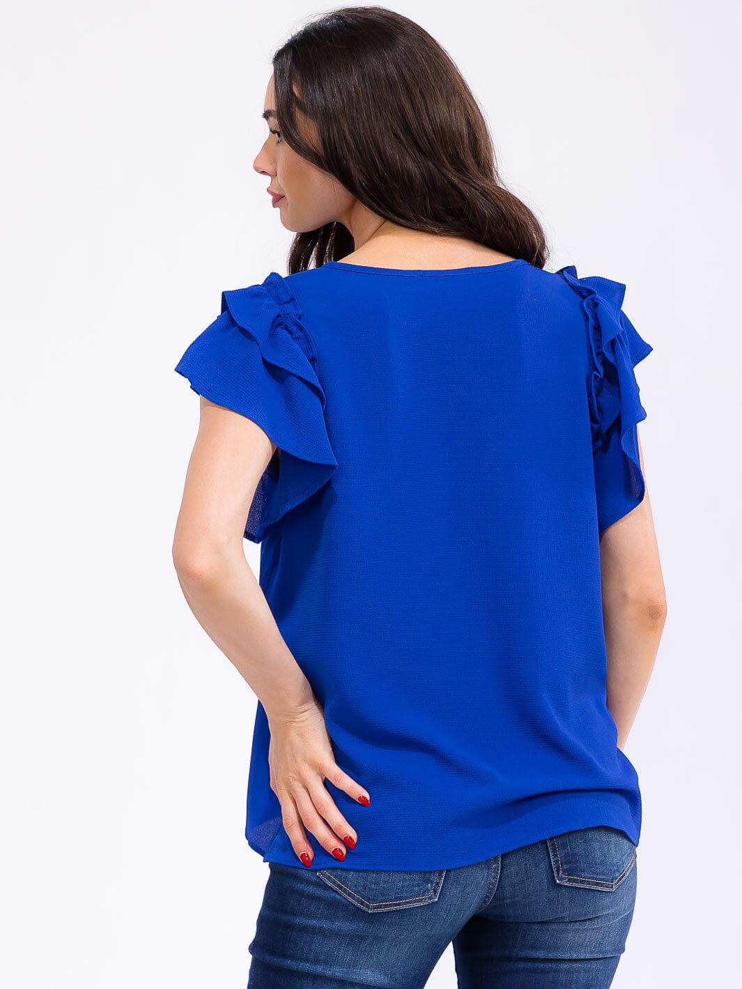 WOMEN'S SHORT RUFFLE SLEEVE LOOSE FIT BLOUSE
