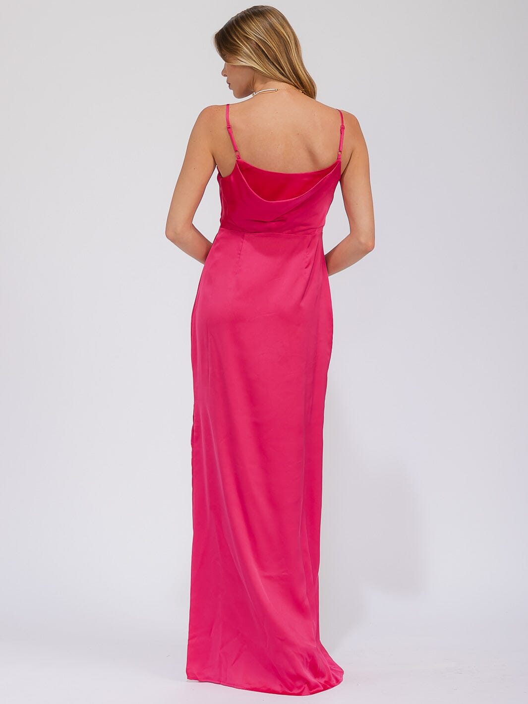 WOMEN'S SLEEVELESS COWL NECK SIDE SLIT MAXI GOWN DRESS