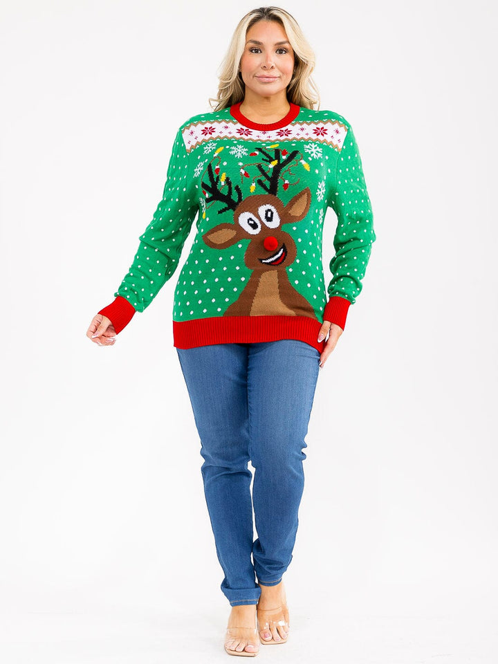 PLUS SIZE LONG SLEEVE CHRISTMAS GRAPHIC PULLOVER SWEATER