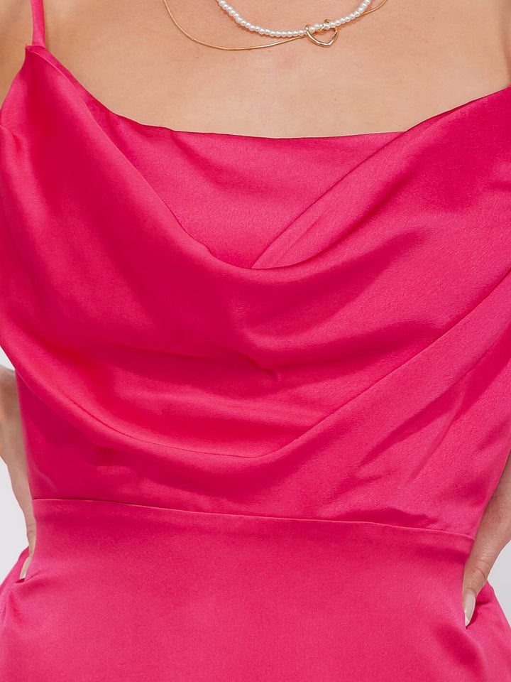 WOMEN'S SLEEVELESS COWL NECK SIDE SLIT MAXI GOWN DRESS