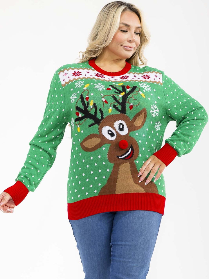 PLUS SIZE LONG SLEEVE CHRISTMAS GRAPHIC PULLOVER SWEATER