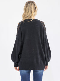 WOMEN'S LONG SLEEVE LACE COLD SHOULDER DETAILED PULLOVER SWEATER