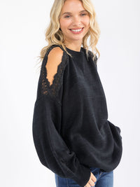WOMEN'S LONG SLEEVE LACE COLD SHOULDER DETAILED PULLOVER SWEATER