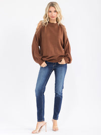 WOMEN'S LONG SLEEVE LACE COLD SHOULDER DETAILED PULLOVER SWEATER