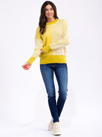 WOMEN'S LONG SLEEVE COLORBLOCK KNITTED PULLOVER SWEATER