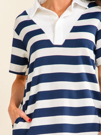ENTRO WOMEN'S SHORT SLEEVE BUTTON UP FRONT POCKETS STRIPES MAXI DRESS
