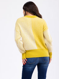 WOMEN'S LONG SLEEVE COLORBLOCK KNITTED PULLOVER SWEATER