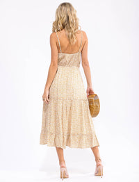 WOMEN'S SLEEVELESS SURPLICE ELASTIC WAIST FLORAL TIERED MAXI DRESS