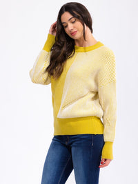 WOMEN'S LONG SLEEVE COLORBLOCK KNITTED PULLOVER SWEATER