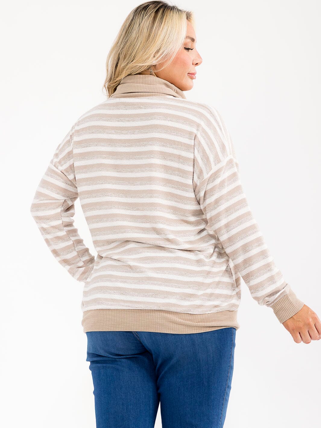 PLUS SIZE LONG SLEEVE TURTLE NECK COLORBLOCK STRIPES TOP