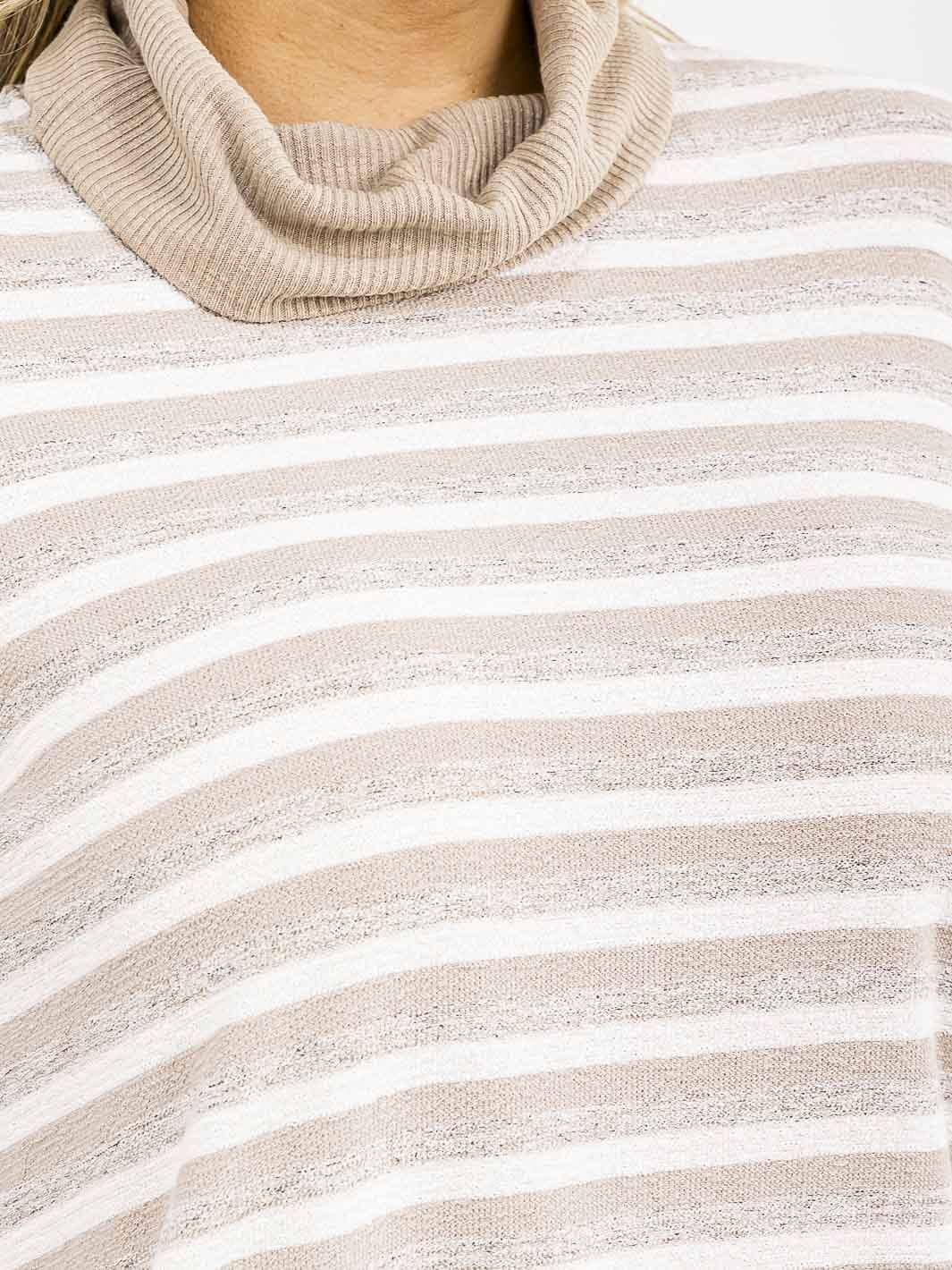 PLUS SIZE LONG SLEEVE TURTLE NECK COLORBLOCK STRIPES TOP