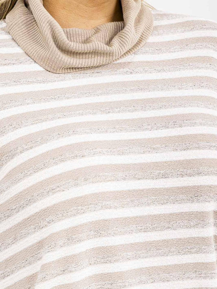 PLUS SIZE LONG SLEEVE TURTLE NECK COLORBLOCK STRIPES TOP
