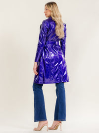 WOMEN'S LONG SLEEVE ZIPPER CLOSURE FRONT POCKETS SELF TIE PU LEATHER COAT