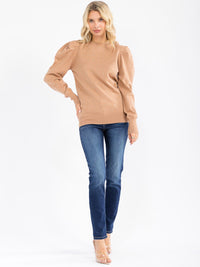 WOMEN'S LONG PUFF SLEEVE STUDS DETAILED PULLOVER SWEATER