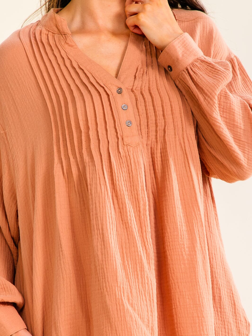 ENTRO WOMEN'S LONG SLEEVE V-NECK BUTTON UP FRONT POCKETS LOOSE FIT MINI DRESS