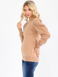 WOMEN'S LONG PUFF SLEEVE STUDS DETAILED PULLOVER SWEATER