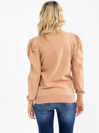 WOMEN'S LONG PUFF SLEEVE STUDS DETAILED PULLOVER SWEATER