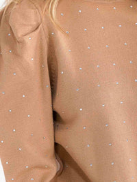 WOMEN'S LONG PUFF SLEEVE STUDS DETAILED PULLOVER SWEATER
