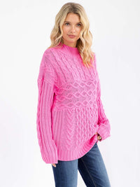 WOMEN'S LONG SLEEVE DETAILED KNIT PULLOVER SWEATER