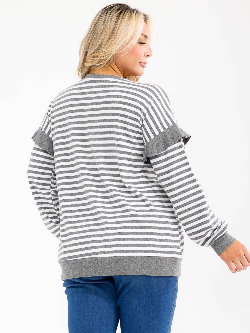 PLUS SIZE LONG SLEEVE COLORBLOCK STRIPES TOP
