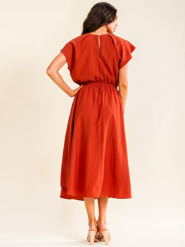 ENTRO WOMEN'S SHORT RUFFLE SLEEVE ELASTIC WAIST MAXI DRESS