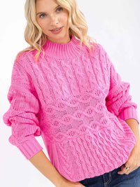 WOMEN'S LONG SLEEVE DETAILED KNIT PULLOVER SWEATER