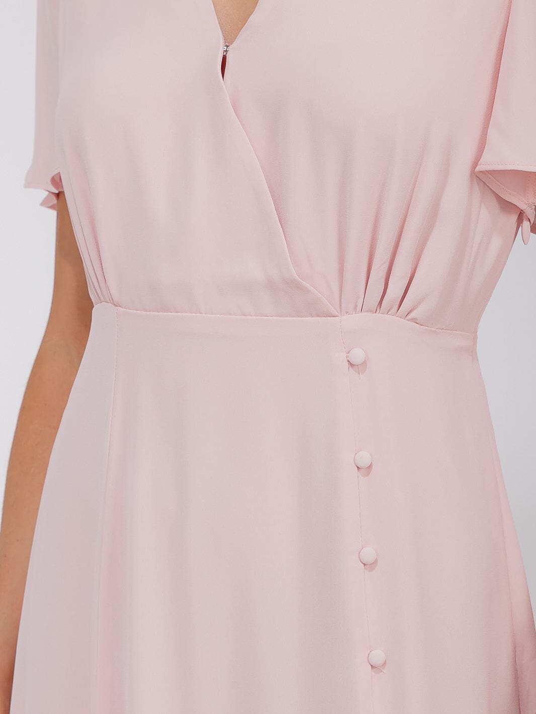 WOMEN'S SHORT SLEEVE SURPLICE FRONT SLIT MAXI GOWN DRESS