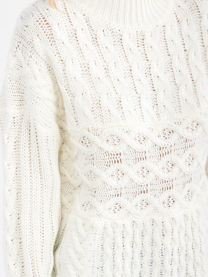 WOMEN'S LONG SLEEVE DETAILED KNIT PULLOVER SWEATER