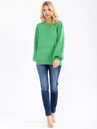 WOMEN'S LONG BALLON SLEEVE OPEN BACK PULLOVER SWEATER